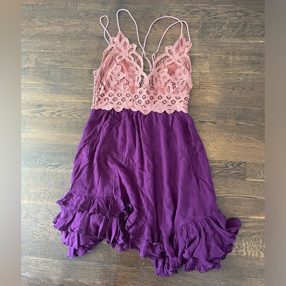 Free People Adella mini slip dress pink peach purple size L - Picture 5 of 6